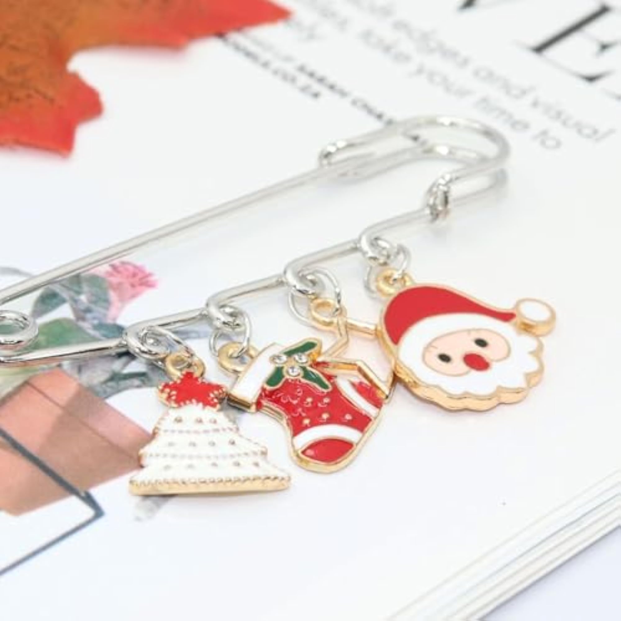 Silver Christmas Safety Pin Brooch, Festive Accessory
